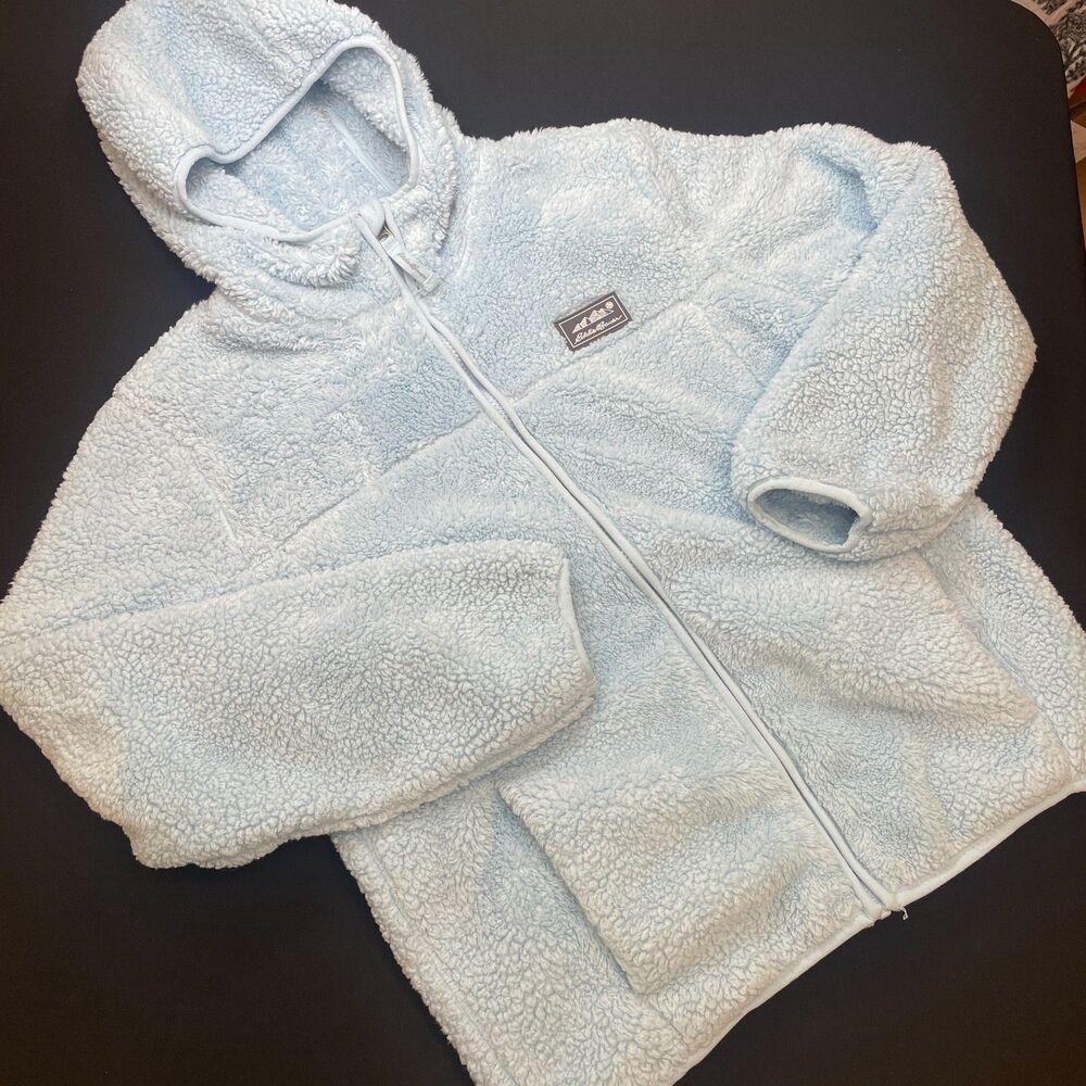 ~ Eddie Bauer KIDS Lg 14 Jacket Teddy Fleece* Blue Powder Light Plush Warm Zip